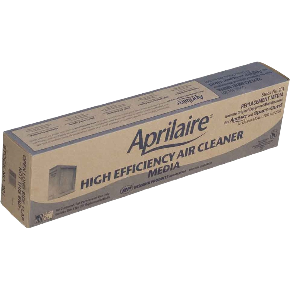 High-efficiency air cleaner replacement filter media in rectangular cardboard packaging for HVAC and air management systems