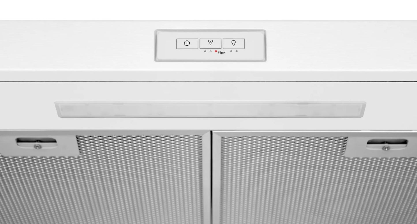 White ventilation hood with filter indicator light and control buttons from range hoods and kitchenware collection