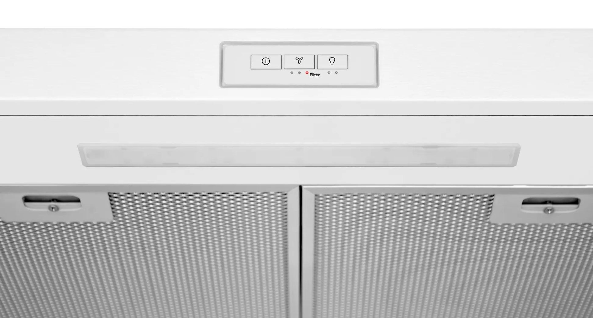 White ventilation hood with filter indicator light and control buttons from range hoods and kitchenware collection