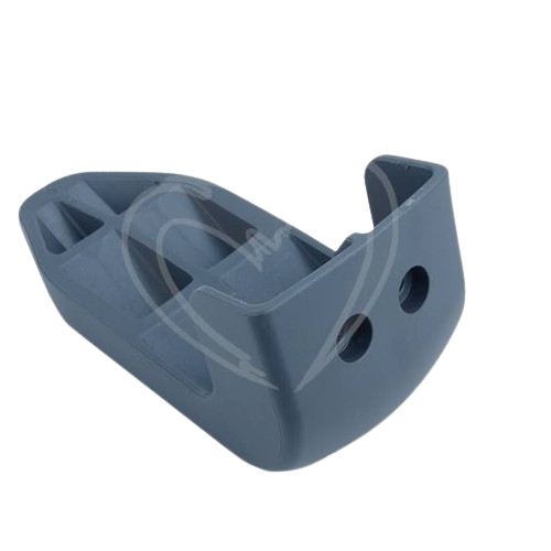 Gray ergonomic replacement armrest part for equipment with mounting holes in John Deere parts collection