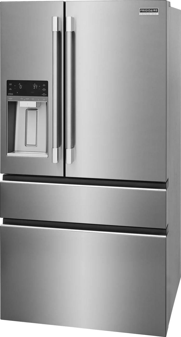 Stainless steel 26 Cu. Ft. standard-depth four-door French door refrigerator with external water dispenser and digital control panel, for Refrigerators, French Door Refrigerators, Kitchen & Kitchenware, Appliances collections.