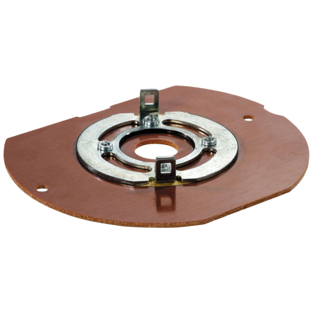 Router small bore base accessory with metal mounting plate for woodworking tool stability and precision cuts