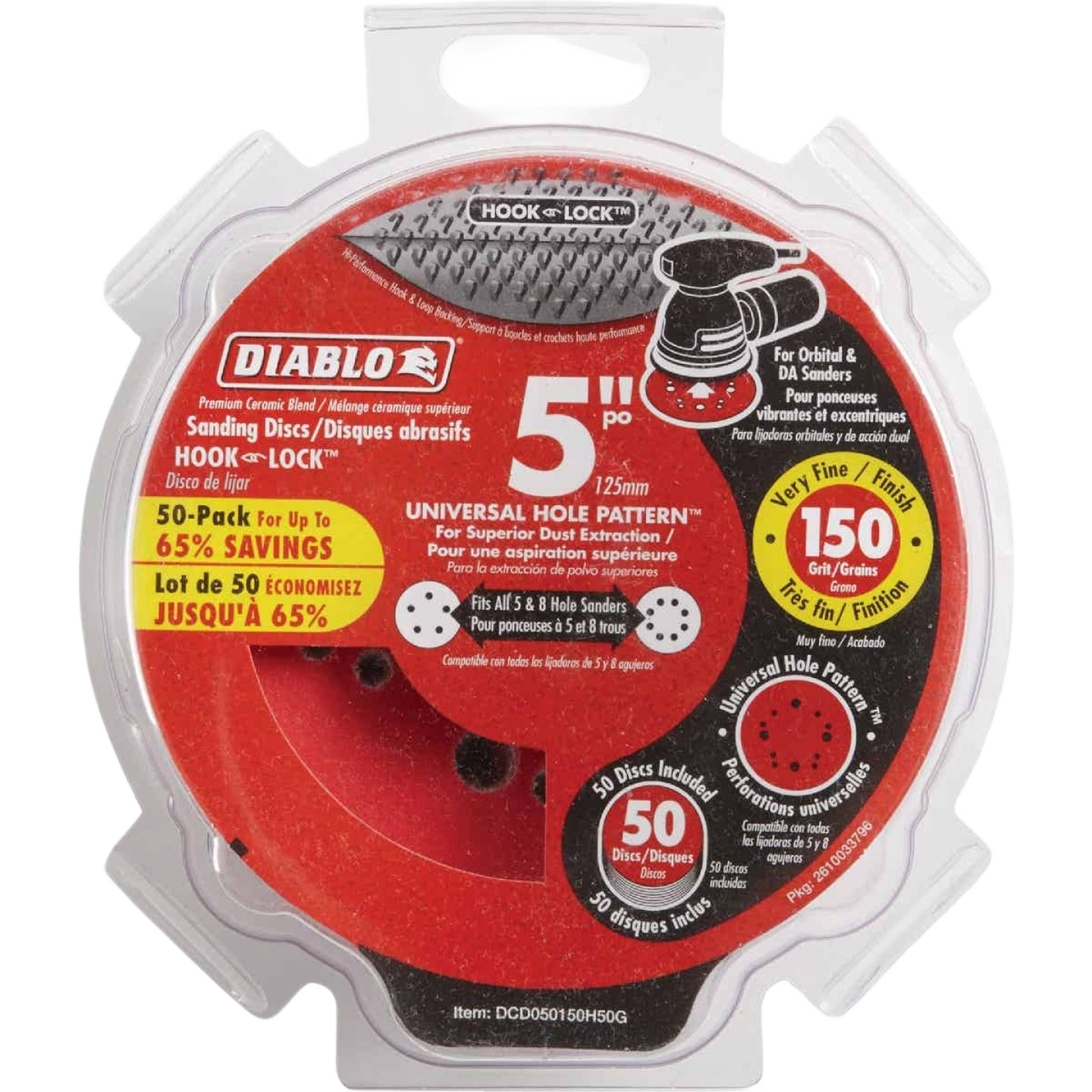 Pack of 50 premium ceramic 5-inch sanding discs with 150-grit for smooth finishes in abrasives and power tool accessories