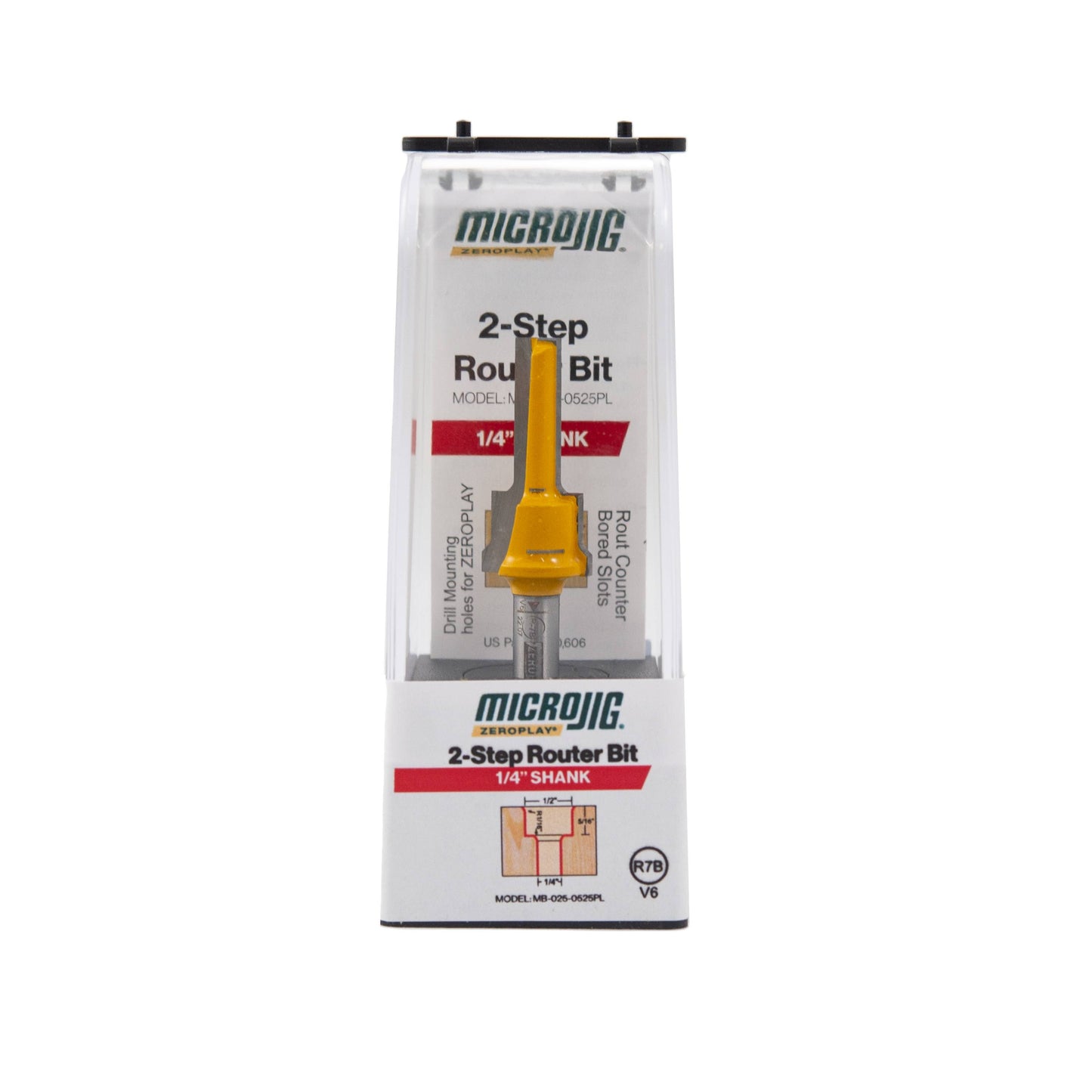 Yellow 2-step router bit with 1/4-inch shank in clear case for woodworking in tool accessories and drill bits collections