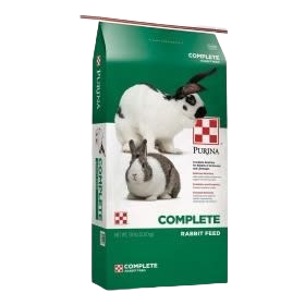 50-pound bag of Purina Complete pellet rabbit feed for balanced nutrition in small animal care collections