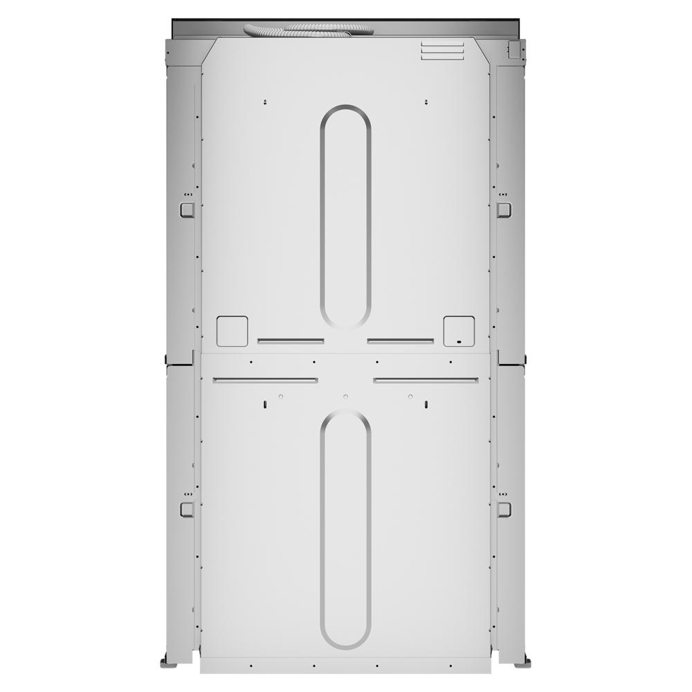 Rear view of a stainless steel double wall oven unit designed for built-in kitchen installation.