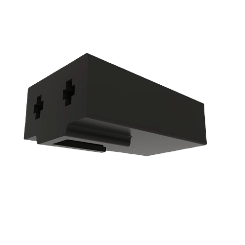 Black electrical connector accessory with dual ports, compatible with John Deere machinery for parts and lubricants needs.