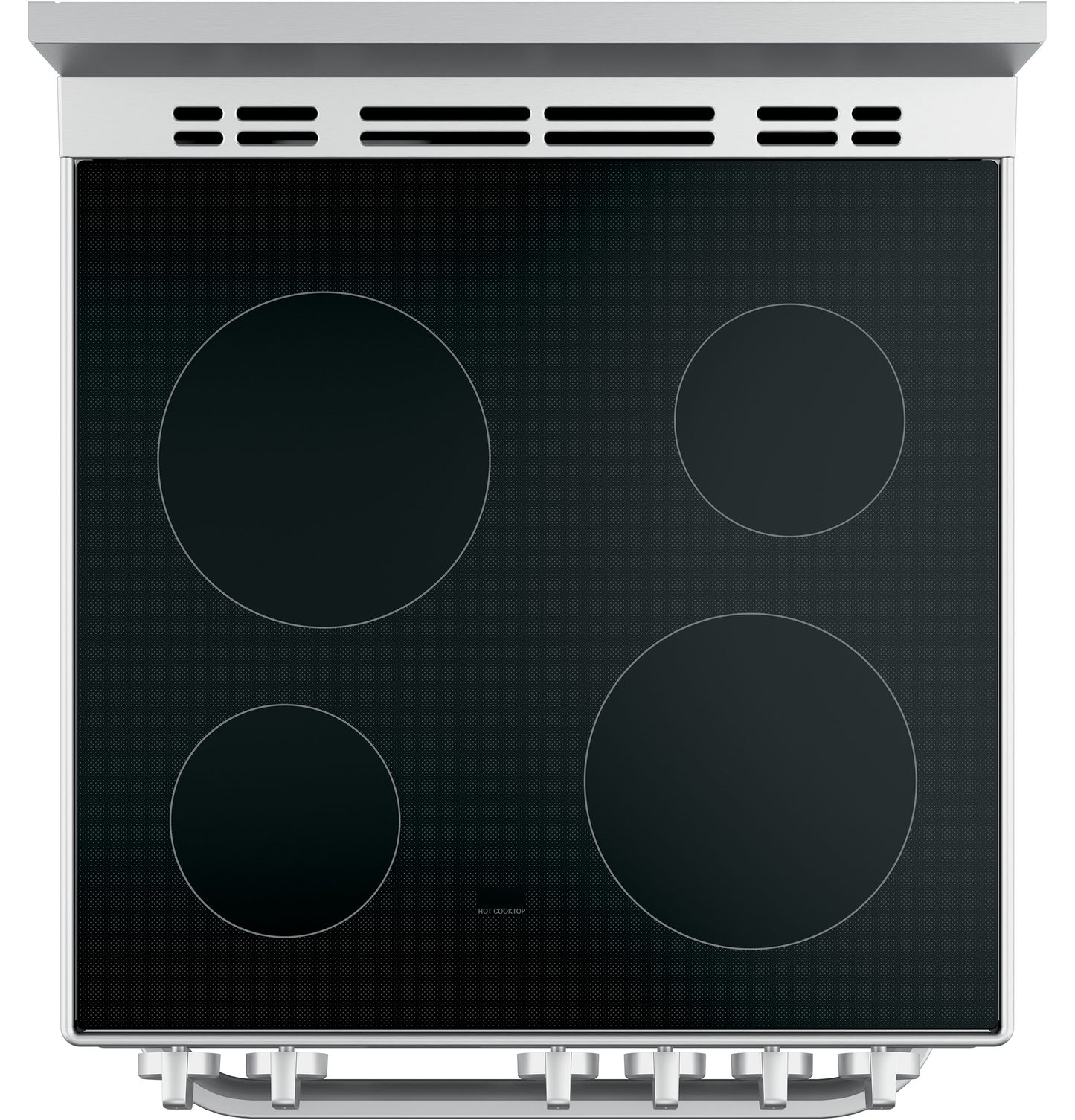 Smooth black glass cooktop with four radiant electric burners from energy-efficient electric ranges collection
