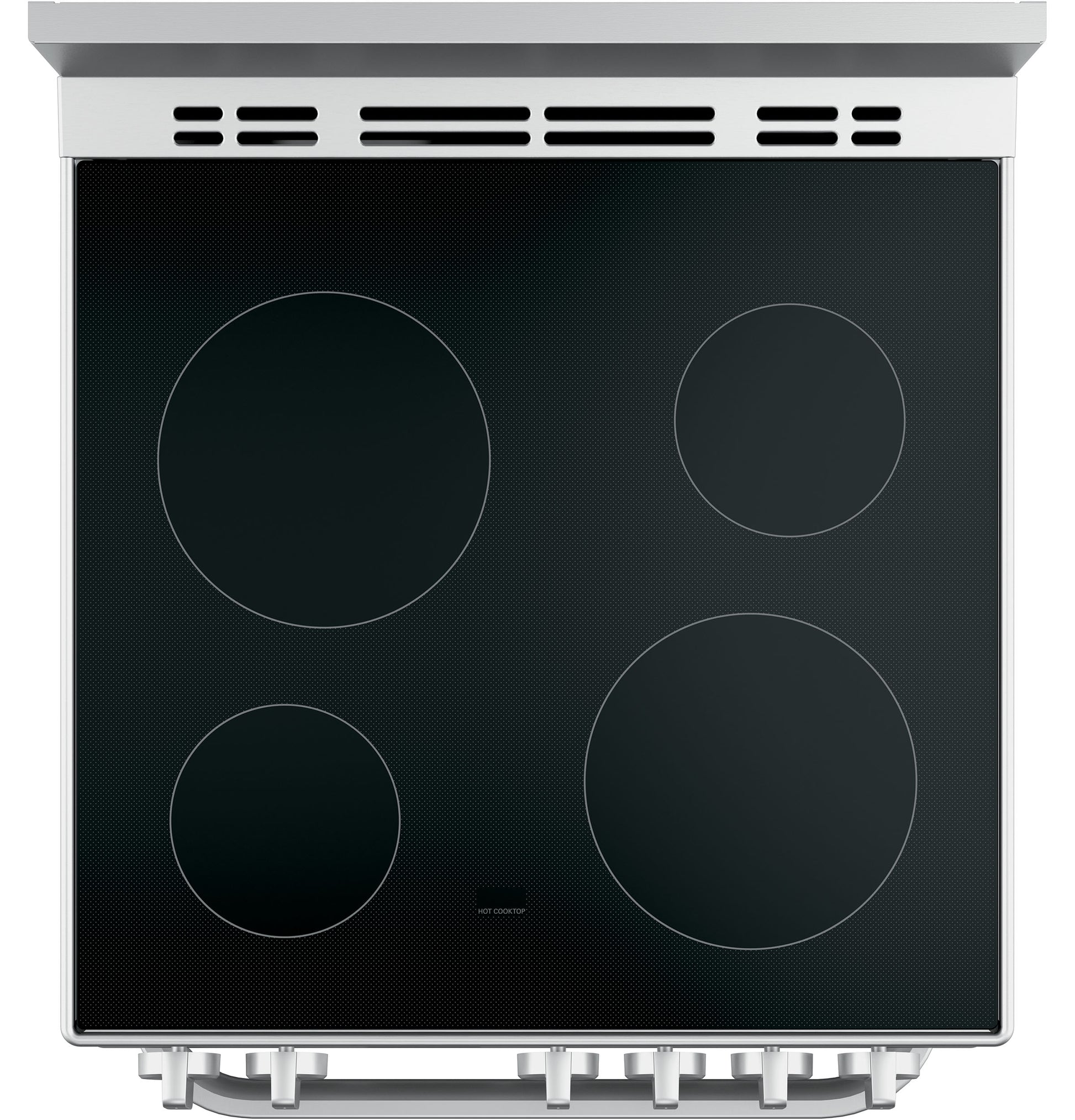 Smooth black glass cooktop with four radiant electric burners from energy-efficient electric ranges collection
