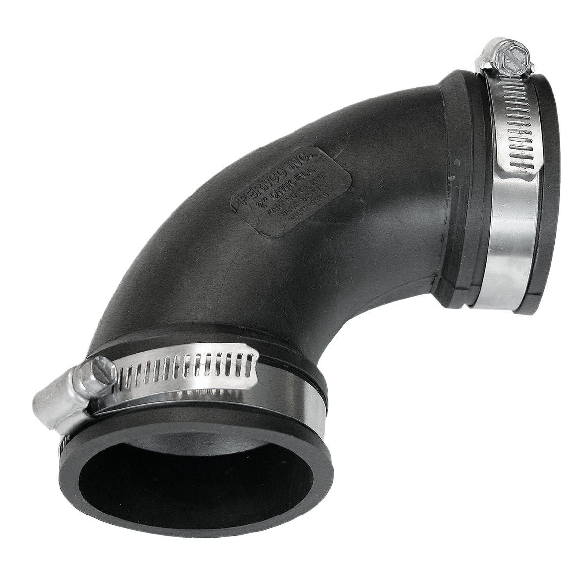 Flexible 2-inch 90-degree DWV repair elbow with stainless steel clamps for plumbing and irrigation under $50 category