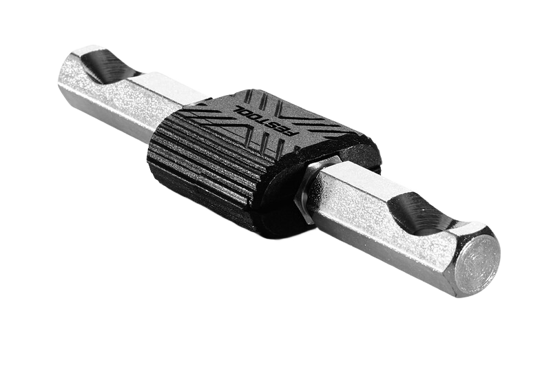 Double bolt Festool woodworking connector with ribbed black center grip for tool accessory and home improvement use