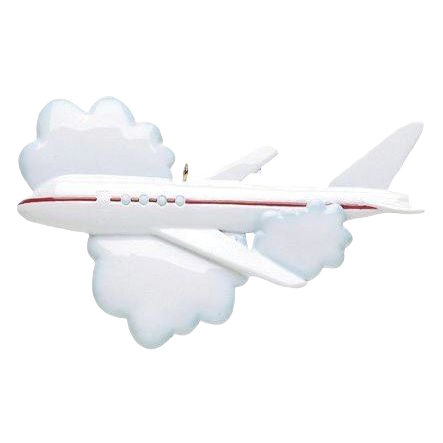 White airplane soaring through fluffy clouds, charming Christmas ornament in holiday decorations under $50 collection
