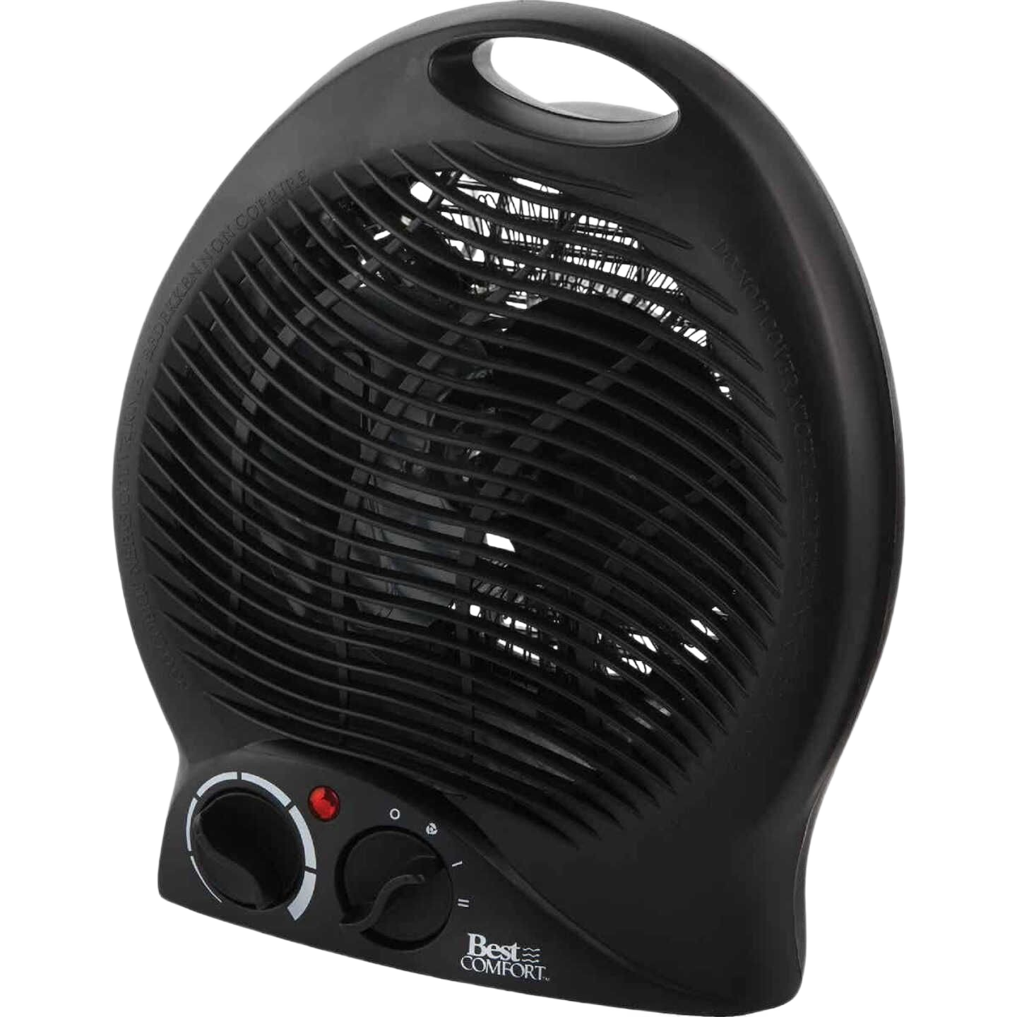 Black electric space heater with handle, dual heat settings, compact design for home improvement under $50 collection