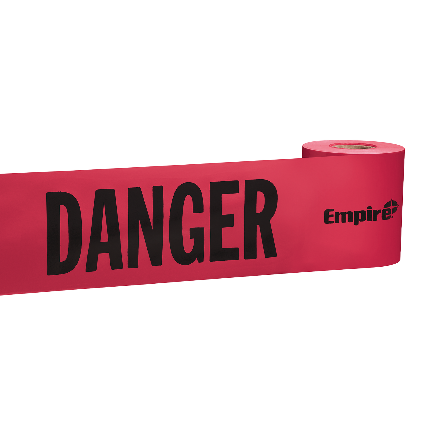 Roll of red warning tape with black "DANGER" text and Empire logo for safety and hazard marking purposes