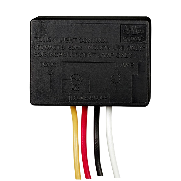 Black plastic electrical touch light dimmer switch with multiple colored wires for lighting and ceiling fan use under $50 collections