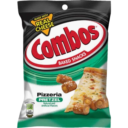 Bag of Combos snack bites with crunchy pretzel shell and pizzeria cheese flavor from food and beverage collection under $50