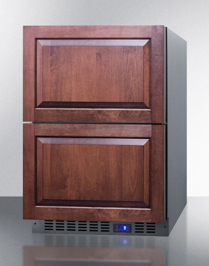 Built-in undercounter two-drawer all-freezer with wood-paneled fronts in kitchen appliances and freezers collection