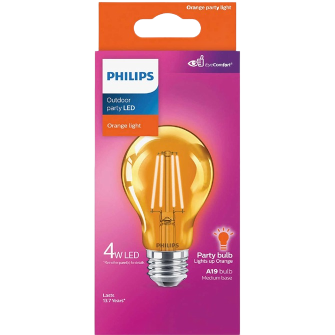 Medium orange LED party bulb with filament design for festive outdoor lighting in Electrical and LED Light Bulbs collections