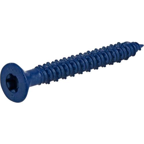 Blue coated flat-head screw with aggressive threading for secure fastening in hardware and fasteners collections under $100
