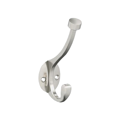Satin nickel double prong wall hook for bathroom and storage organization in accessories and hardware collections