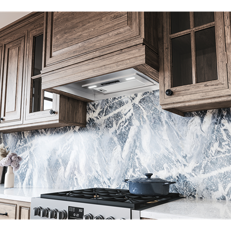 Under-cabinet stainless steel insert range hood with built-in energy-saving LED lights for kitchen ventilation