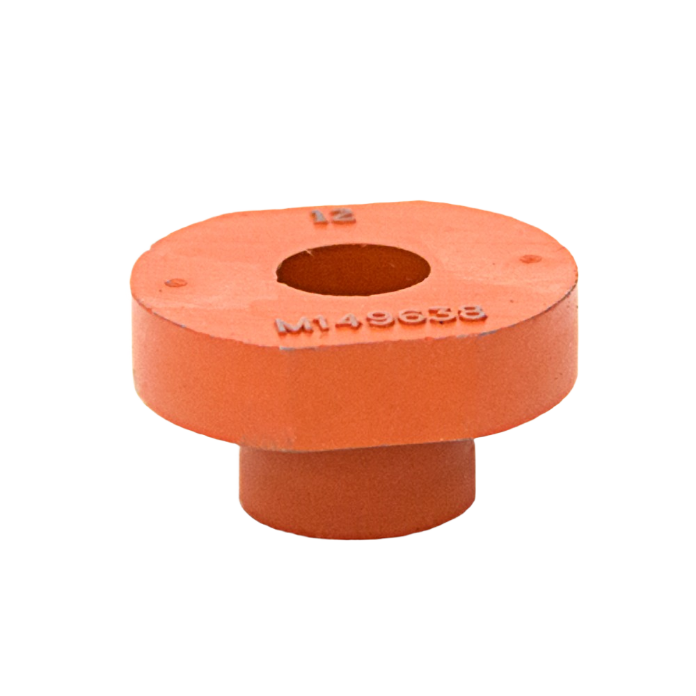 Orange fuel line bushing with embossed part number, designed for tools and home improvement repairs