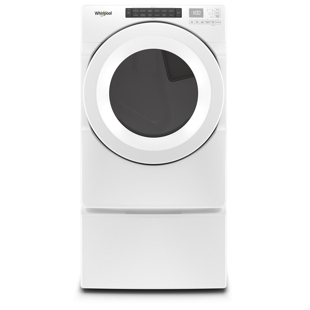 White front load electric dryer with digital touch controls, advanced moisture sensing for efficient drying in appliances collection