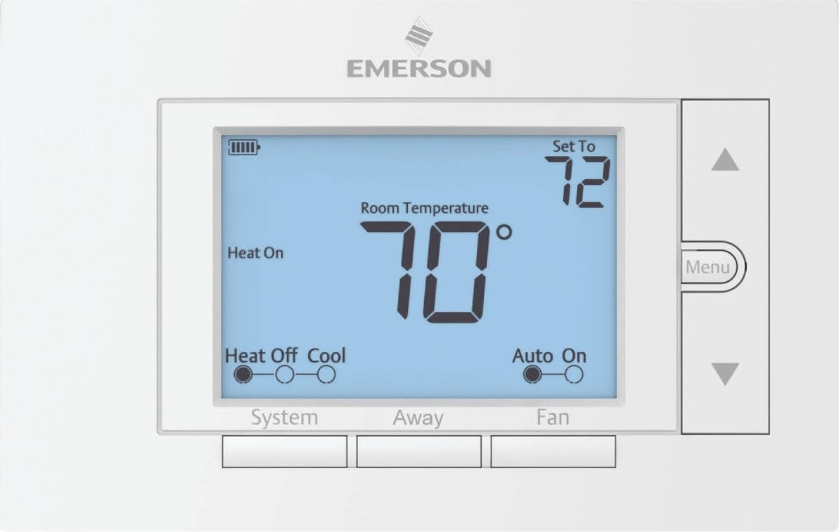 Digital thermostat with backlit screen showing temperature settings for home plumbing and heating controls