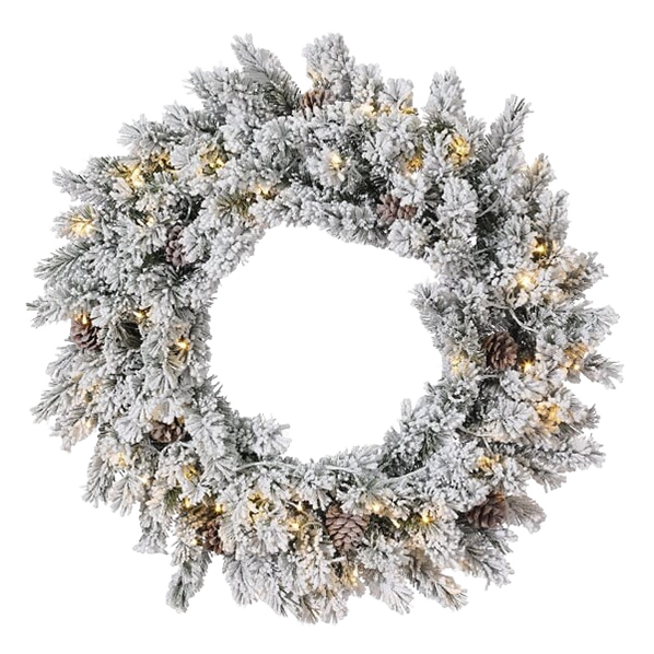 30-inch snowy Mont Blanc garland with pinecones and 70 warm clear lights in Christmas wreaths and garlands collection