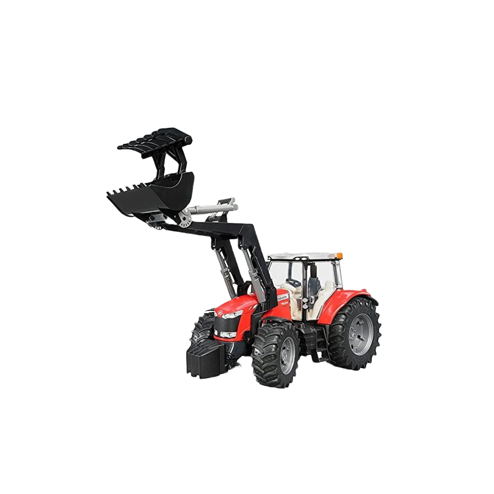 Red Bruder toy tractor with frontloader, detailed replica included in Vehicles & Remote Controlled Toys collection under $100