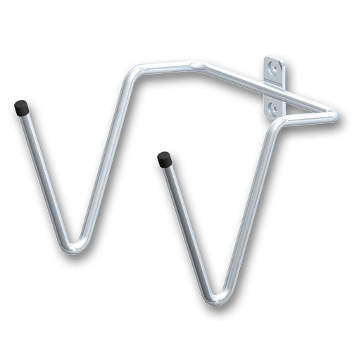 Metal two-pronged tool hook with rubber caps designed for workshop organization and tool storage accessories