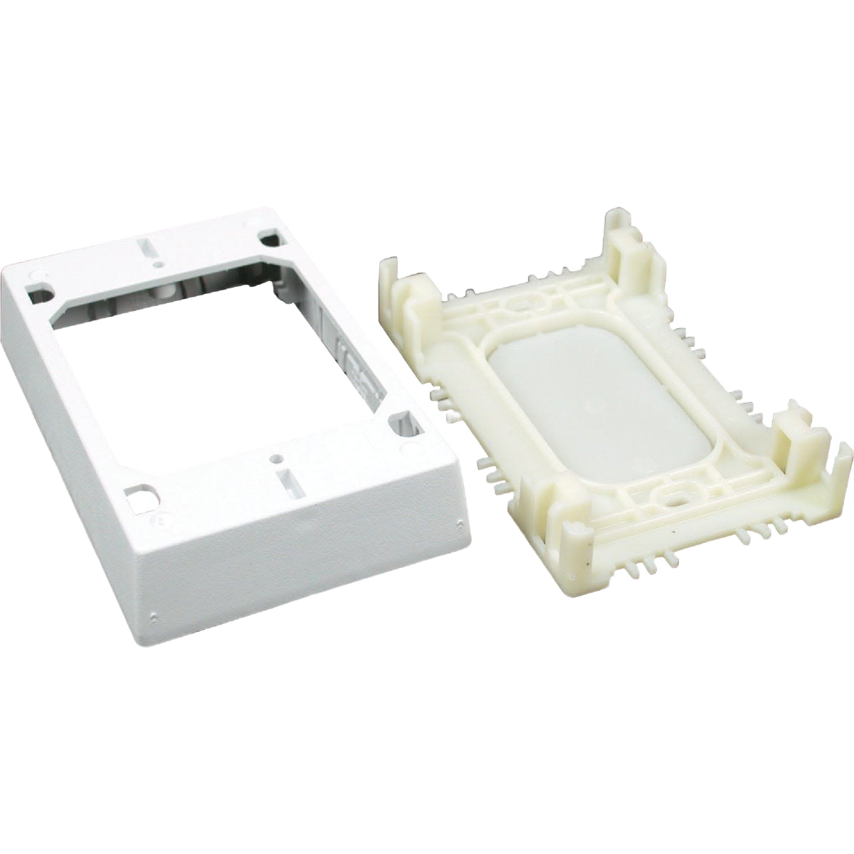 White plastic electrical mounting box and insert for switches and outlets in electrical under $50 collection