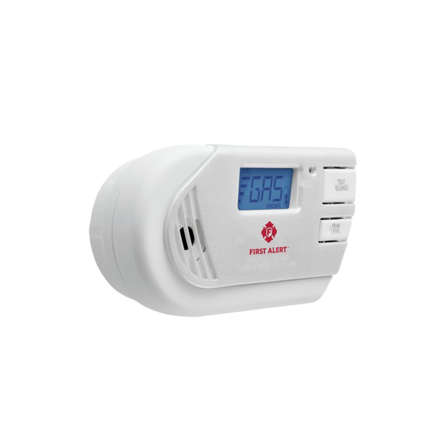 White plug-in electrochemical carbon monoxide and gas detector with digital display for fire safety and electrical use collections