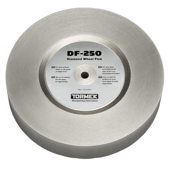 Fine diamond grinding wheel in gray with central label for sharpening tools in home improvement tasks