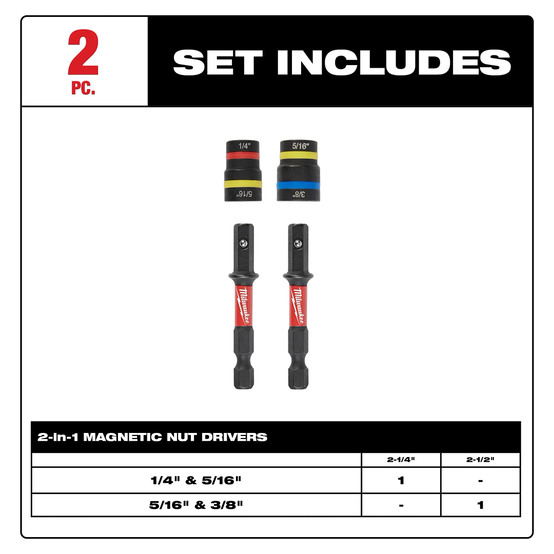 Two Milwaukee magnetic nut drivers with color-coded size bands included in power tool accessories under $50 collection