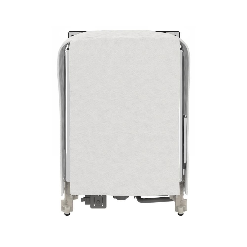 Back view of 24” stainless steel built-in dishwasher showing insulation cover and plumbing connections from Appliances collection