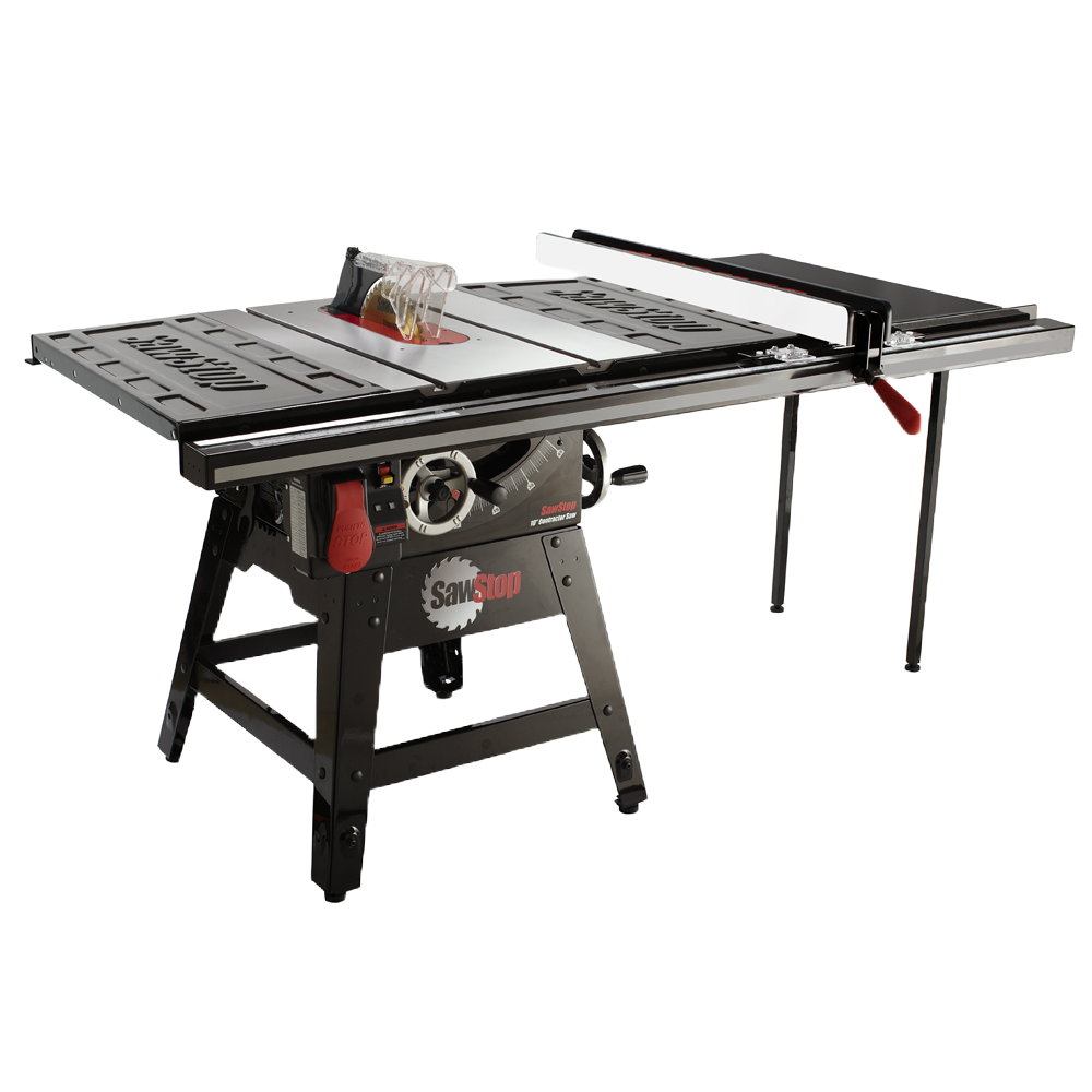 Black and silver 10-inch contractor saw with sturdy metal stand for woodworking and home improvement projects in power tools collection