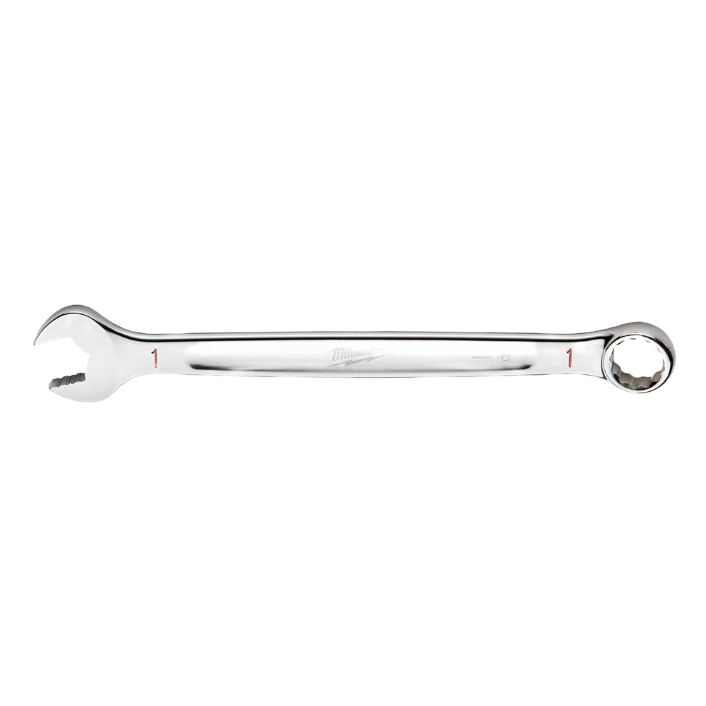 Polished steel combination wrench with open and box ends for home improvement and tool use tasks