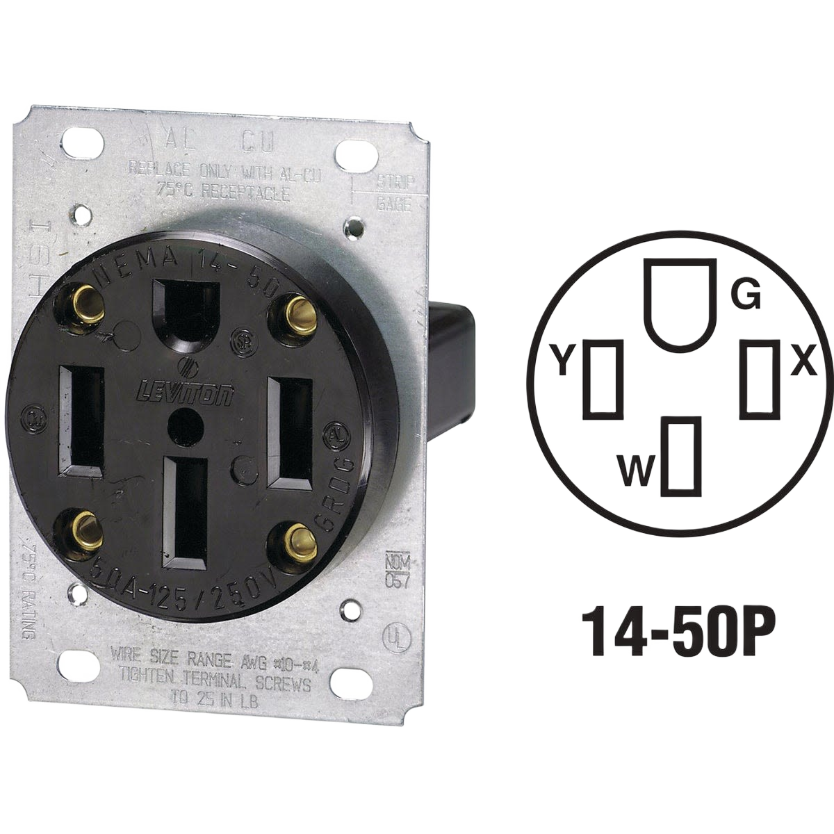 Black 50 amp flush mount grounding power outlet with metal mounting plate for home improvement installations
