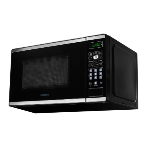 Black compact countertop microwave with digital display and keypad controls for kitchen appliances in microwaves collection