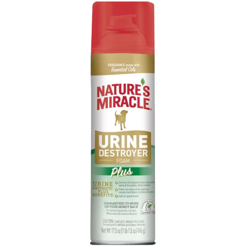 Can-shaped foam spray bottle for eliminating dog urine odors and stains with essential oils fragrance