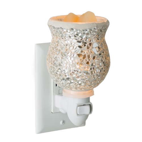 Silver mosaic glass fragrance warmer with soft glow, designed for home accents and decor under $50 collections