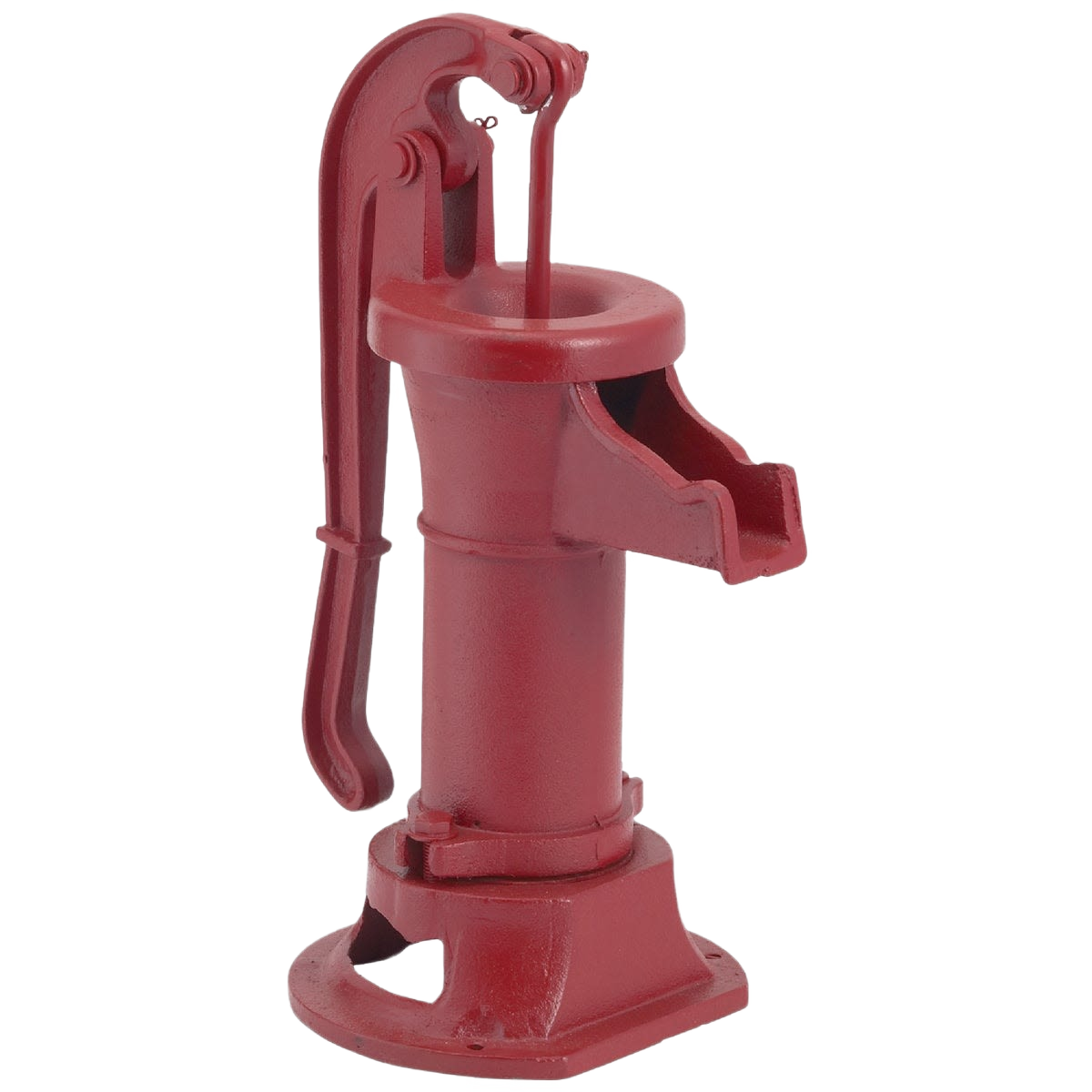 Red cast iron pitcher spout pump with lever handle designed for water transfer in home improvement tasks