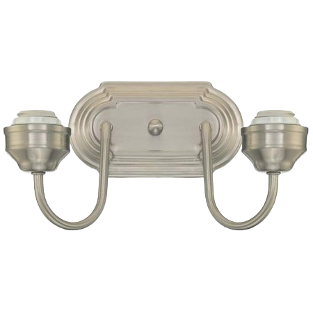 Brushed nickel two-light indoor vanity fixture with curved arms for bathroom wall lighting under $100