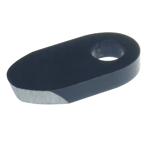 Small dark metal scraper blade with beveled edge and mounting hole for woodworking tools under $50 collection