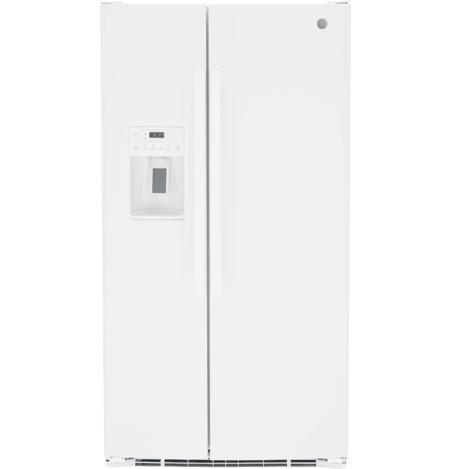 White side-by-side refrigerator featuring external water and ice dispenser from kitchen and appliances collection