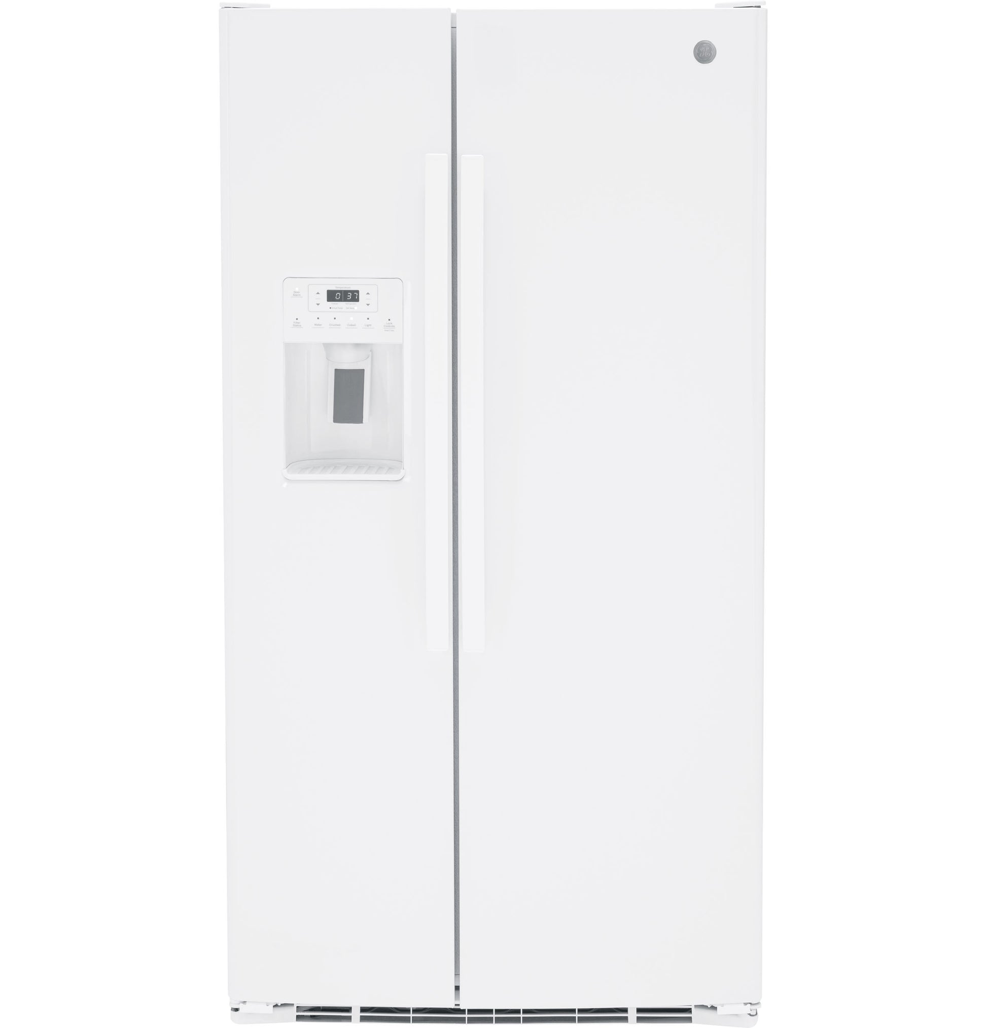 White side-by-side refrigerator featuring external water and ice dispenser from kitchen and appliances collection