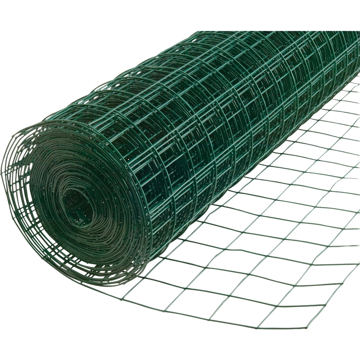 Rolled vinyl-coated welded wire fencing in green for outdoor and home improvement use