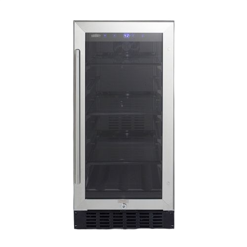 stainless steel built-in beverage center with glass door and digital temperature display in refrigerators collection
