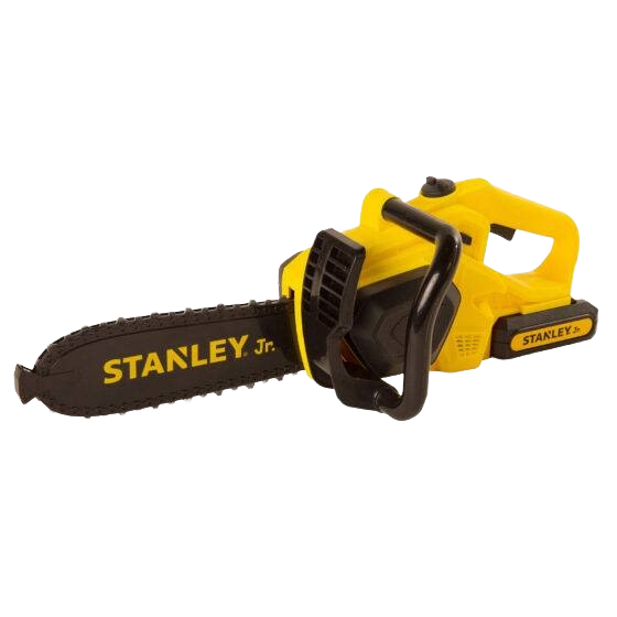 Yellow and black child-sized toy chainsaw with interactive features for imaginative play in home improvement tools
